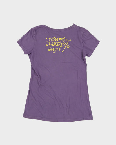 00s Y2K Ed Hardy Purple T-Shirt With Graphic - M