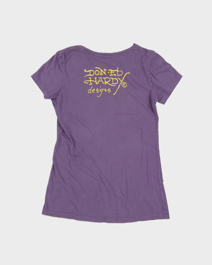 00s Y2K Ed Hardy Purple T-Shirt With Graphic - M
