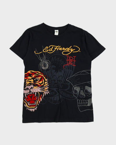 00s Y2K Ed Hardy Black Graphic T-Shirt - M