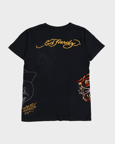 00s Y2K Ed Hardy Black Graphic T-Shirt - M