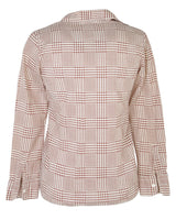 90s Does 70s Brown Houndstooth Dagger Collar Blouse - XS