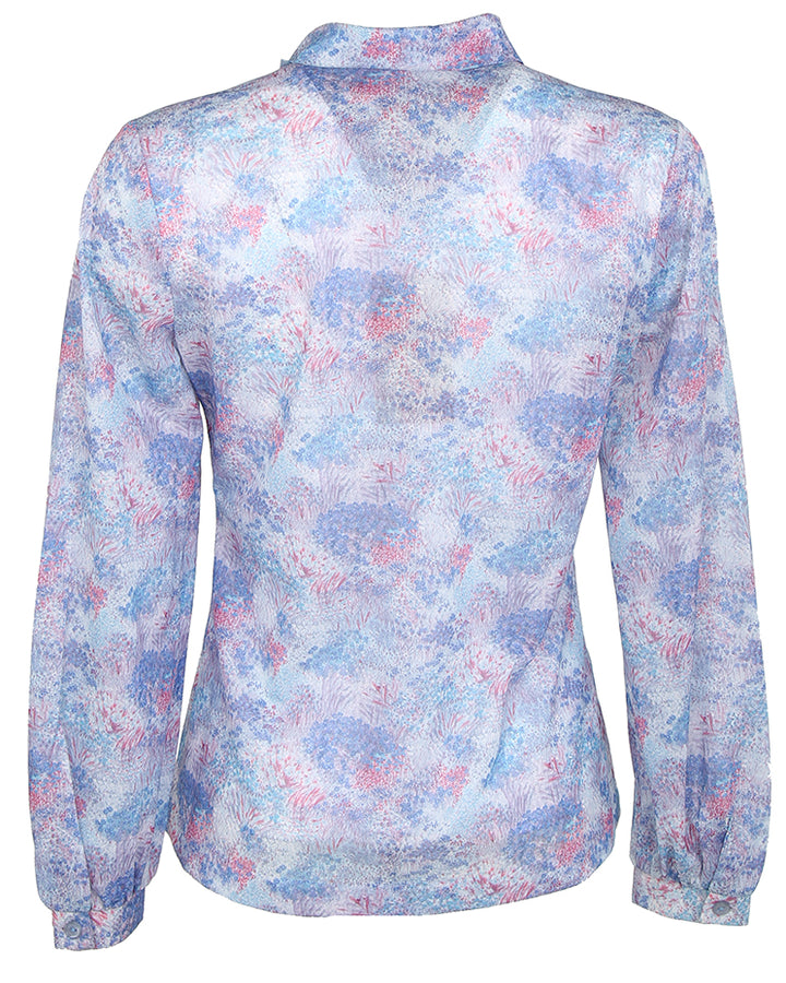 60s Pastel Printed Pussy Bow Blouse - M