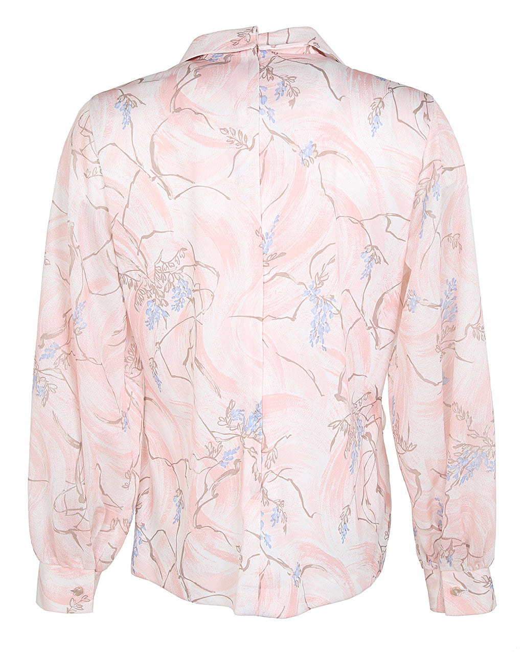 70s Pink Patterned Pussy Bow Blouse - M