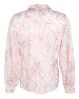 70s Pink Patterned Pussy Bow Blouse - M