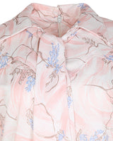 70s Pink Patterned Pussy Bow Blouse - M