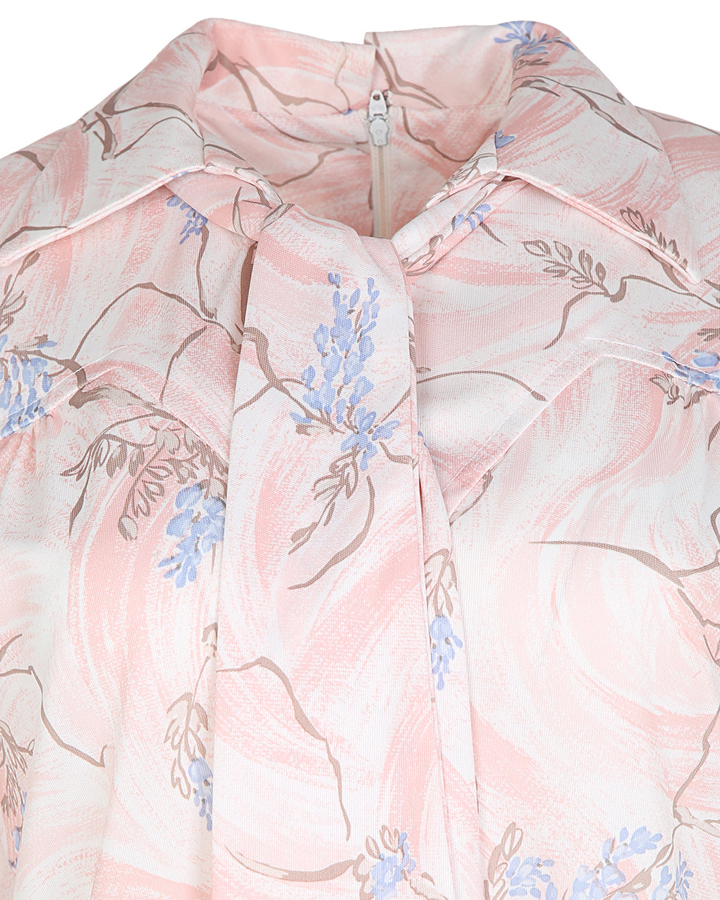 70s Pink Patterned Pussy Bow Blouse - M