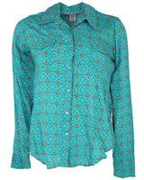 Wrangler Teal Patterned Western Shirt - M