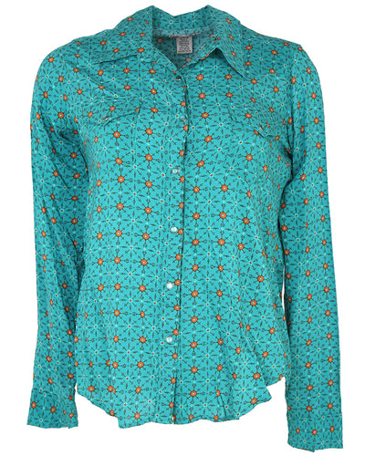 Wrangler Teal Patterned Western Shirt - M