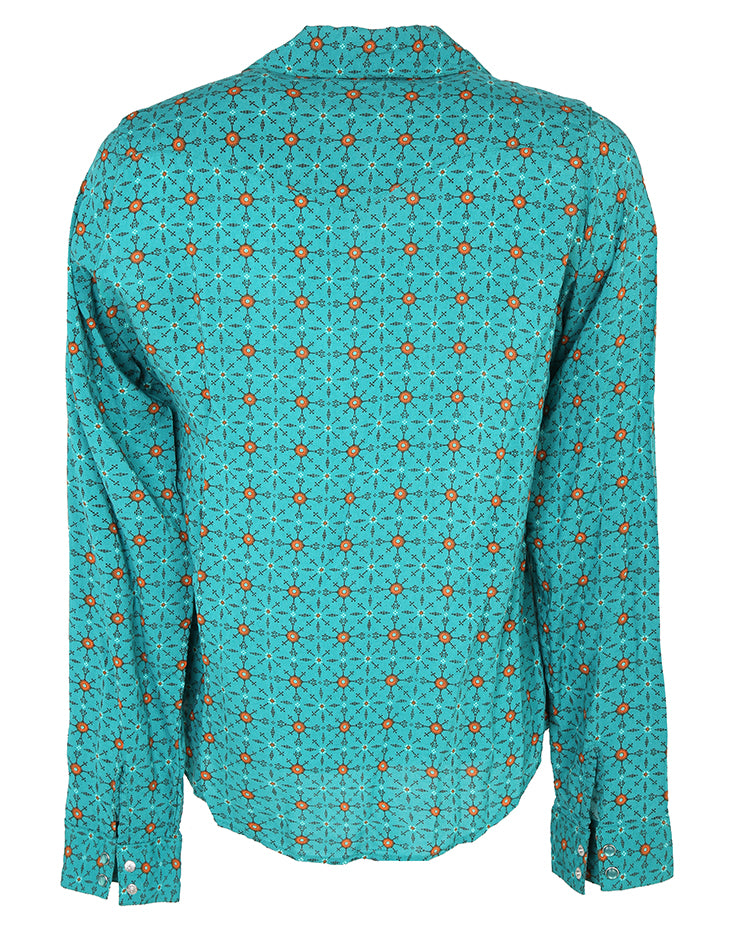 Wrangler Teal Patterned Western Shirt - M