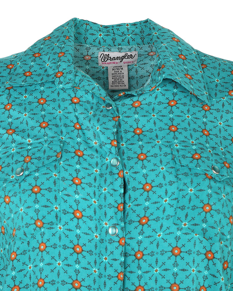 Wrangler Teal Patterned Western Shirt - M