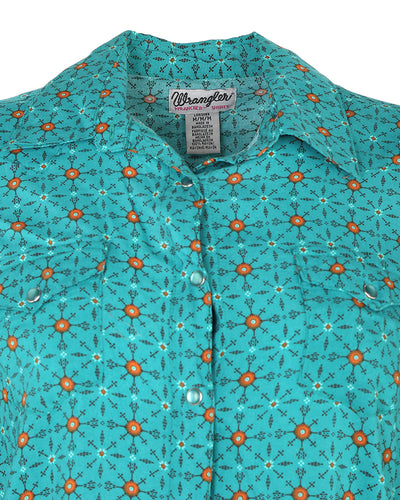 Wrangler Teal Patterned Western Shirt - M