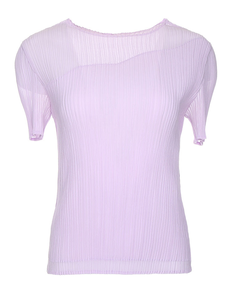 Y2K Lavender Lilac Pleated Short Sleeve Blouse - S