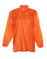 1970's Orange Patterned Raglan Long Sleeve Blouse - M / L