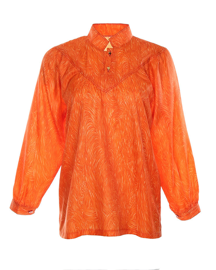 1970's Orange Patterned Raglan Long Sleeve Blouse - M / L