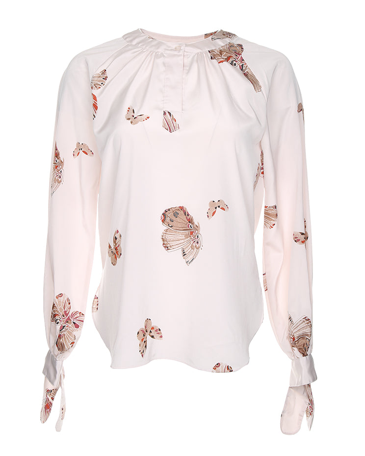 1990's Butterfly Print Long Sleeve Blouse - S