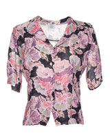 1980's Laura Ashley Patterned Short Sleeve Blouse - S