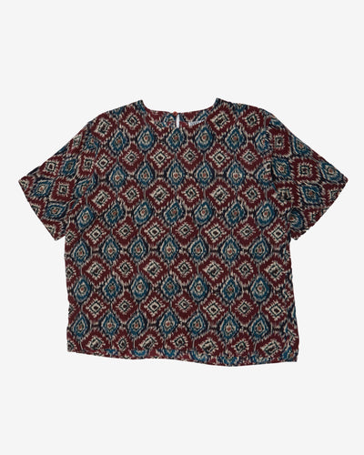 Burgundy patterned silk sleeve blouse - M