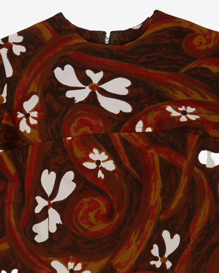 1970's brown and white floral top - S