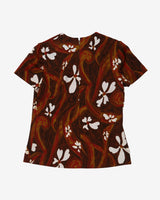 1970's brown and white floral top - S