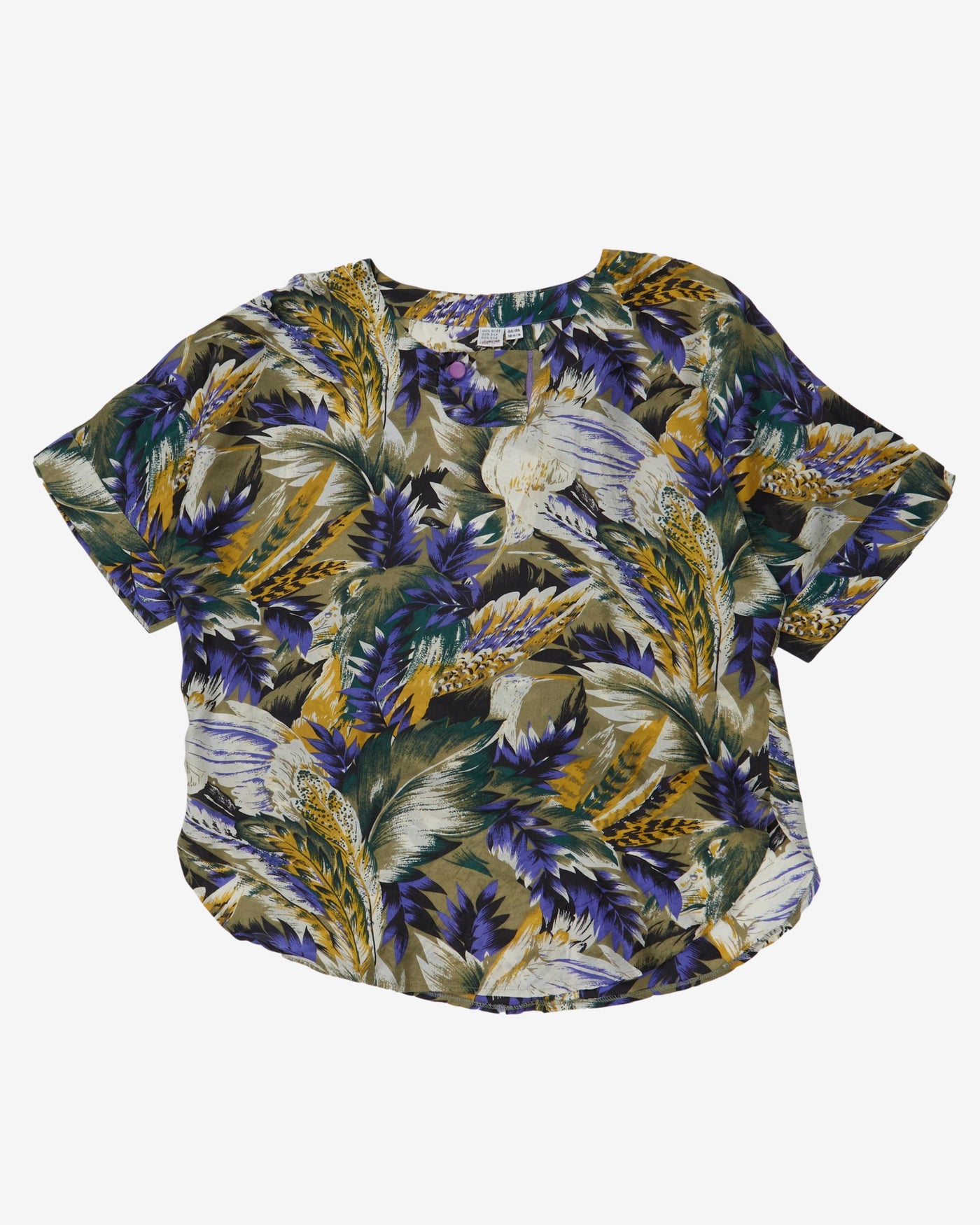 Purple floral silk patterned blouse - M / L