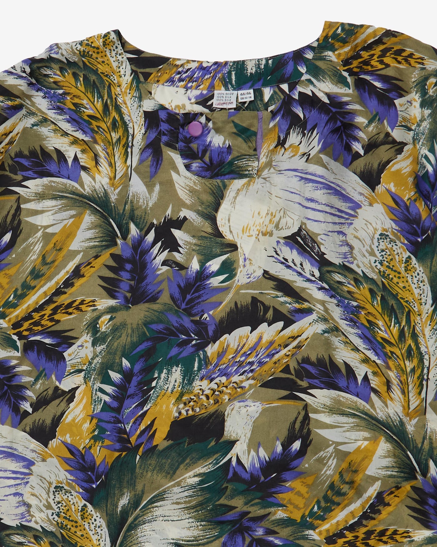 Purple floral silk patterned blouse - M / L