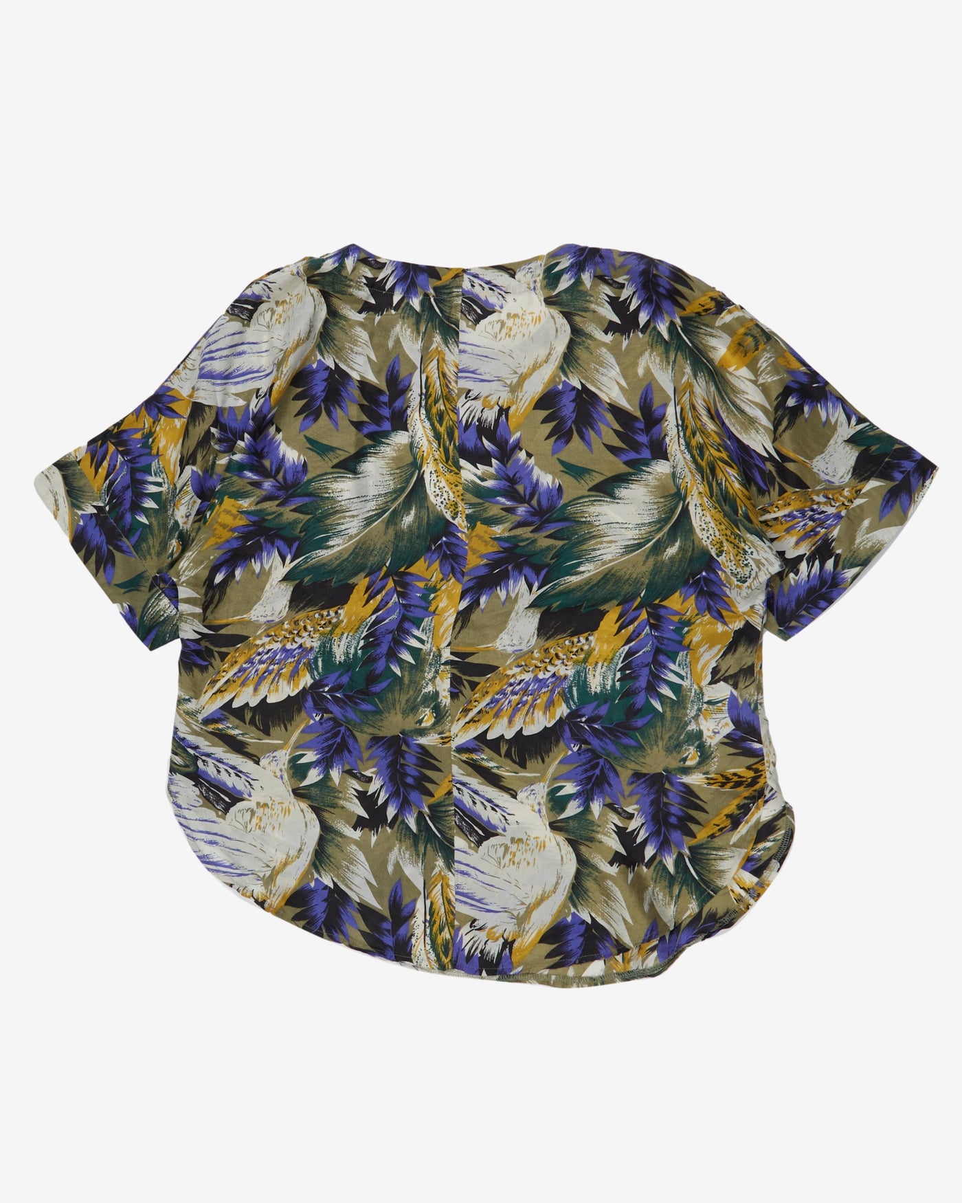 Purple floral silk patterned blouse - M / L