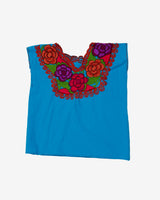 Turquoise with red floral embroidery blouse - S