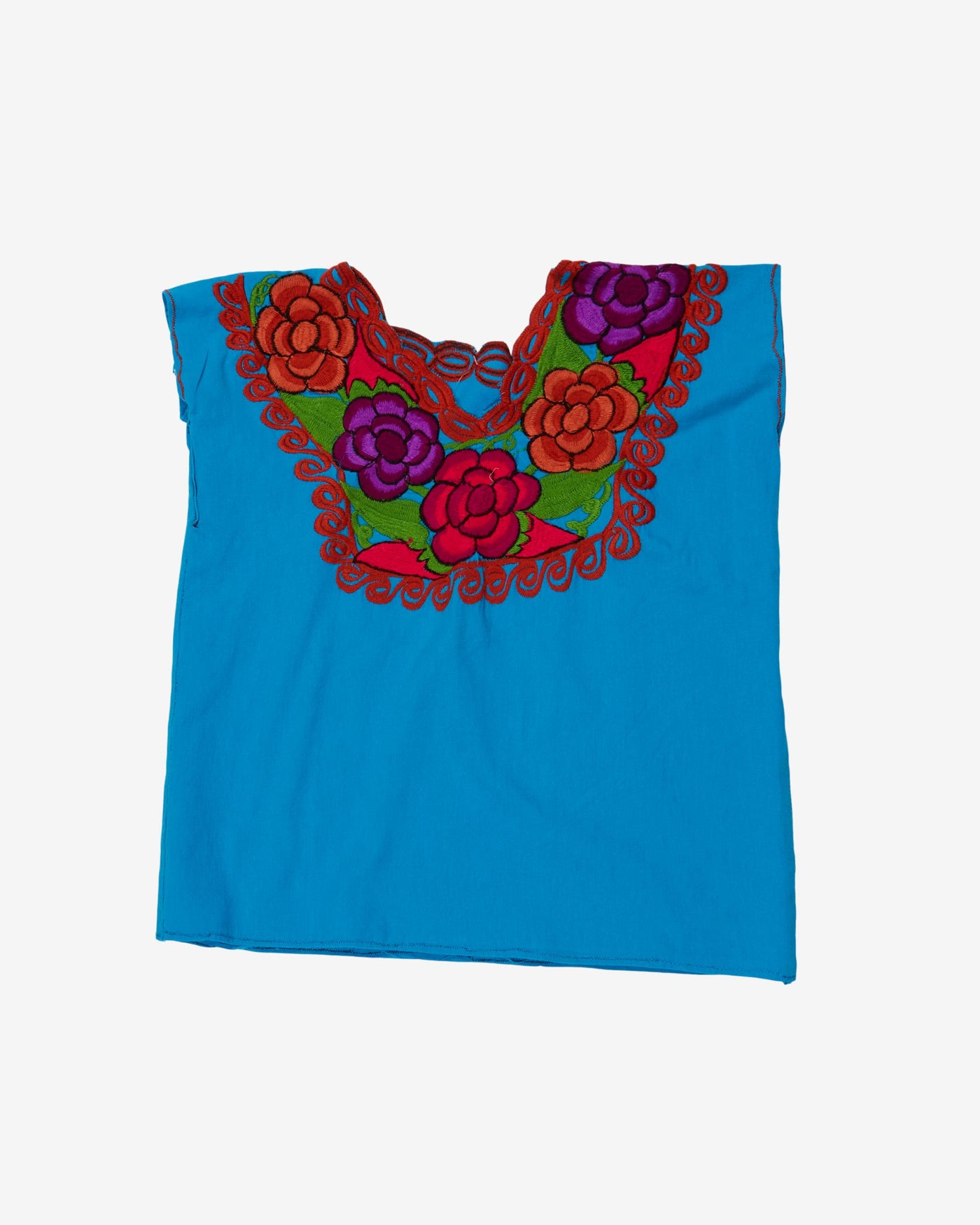 Turquoise with red floral embroidery blouse - S