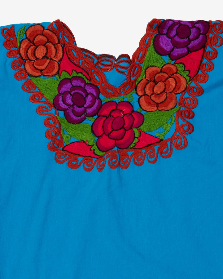 Turquoise with red floral embroidery blouse - S