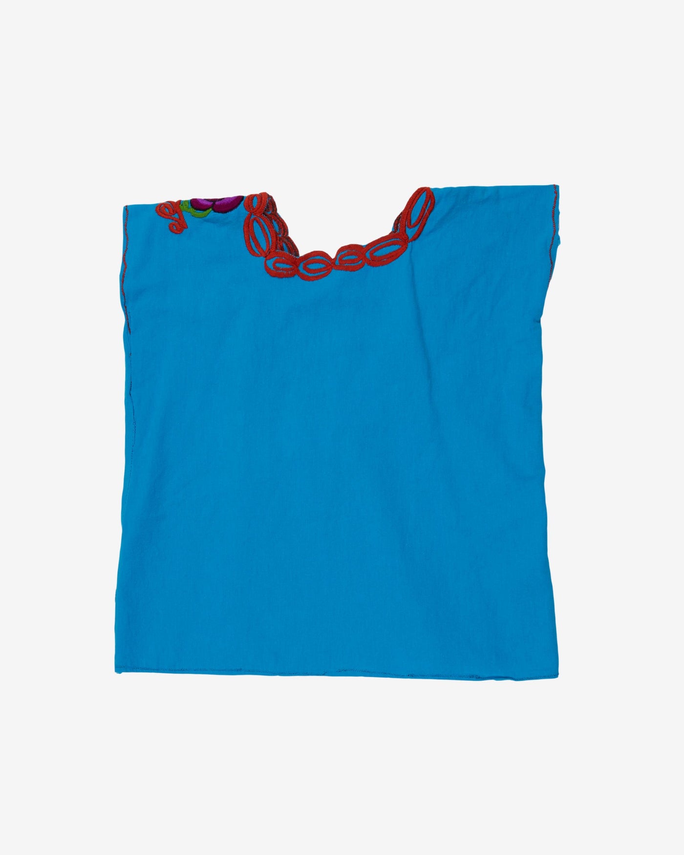 Turquoise with red floral embroidery blouse - S