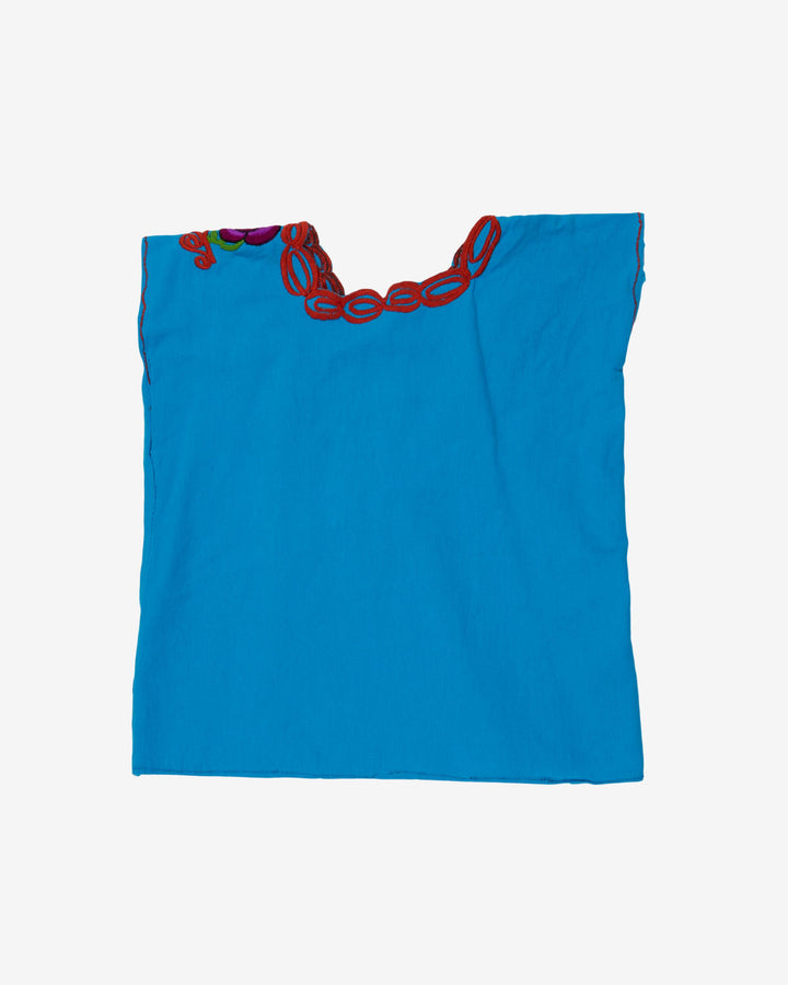 Turquoise with red floral embroidery blouse - S