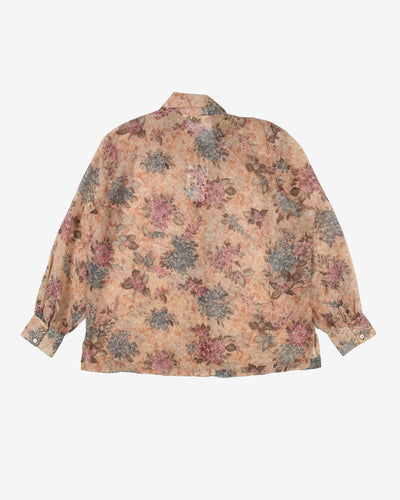 1970's pink patterned blouse - L