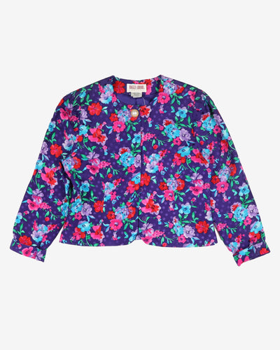 1990s purple floral silk patterned blouse - S