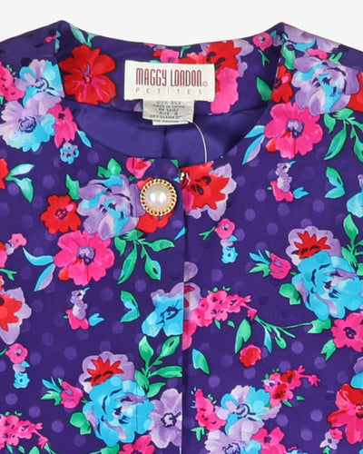 1990s purple floral silk patterned blouse - S