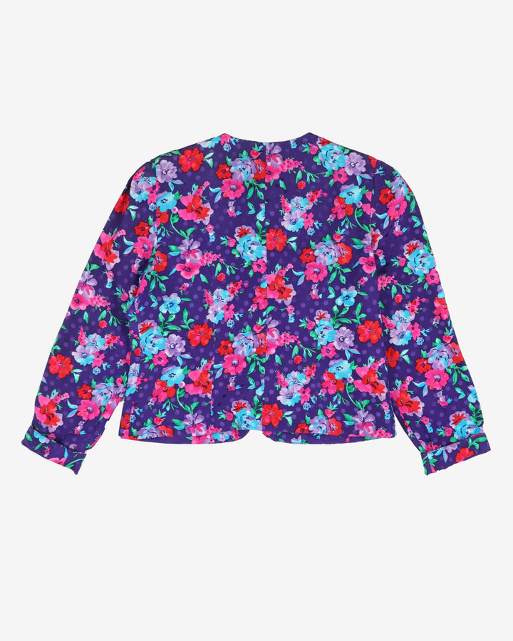 1990s purple floral silk patterned blouse - S