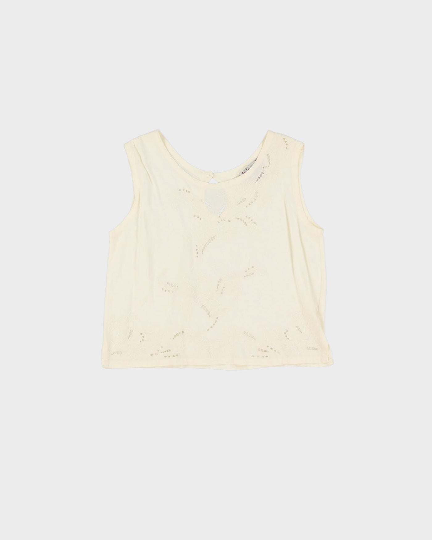 Yaya White Crop Embroidered Sleeveless Top Blouse - L