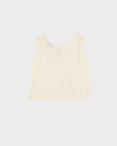 Yaya White Crop Embroidered Sleeveless Top Blouse - L