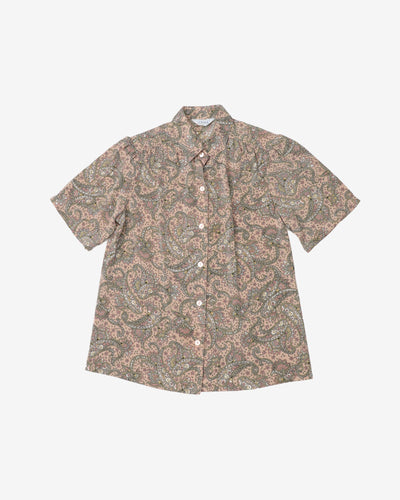 Tena Rose Pink Paisley Patterned Button Up Blouse - M