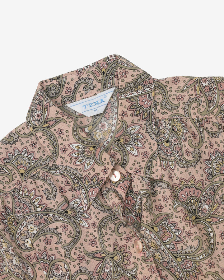 Tena Rose Pink Paisley Patterned Button Up Blouse - M