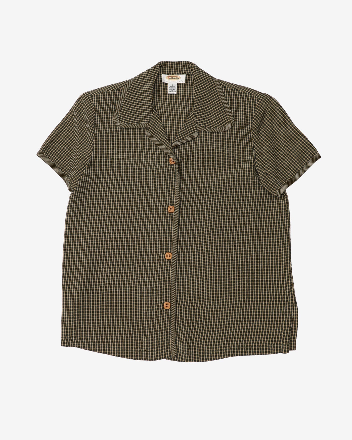 Talbots Petite Green Checked Button Up Blouse - M