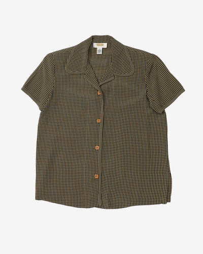 Talbots Petite Green Checked Button Up Blouse - M