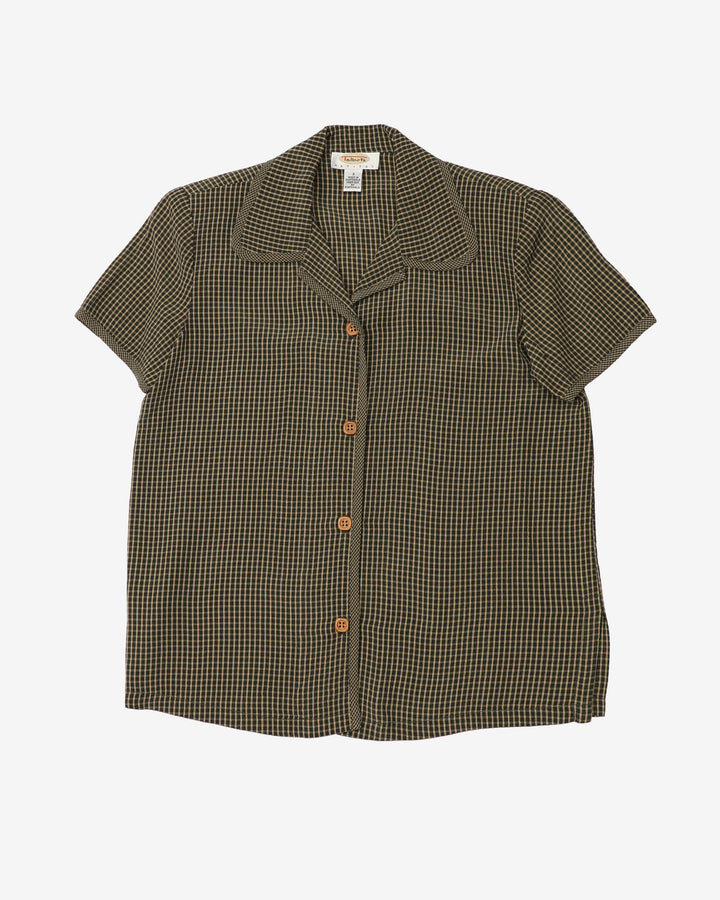 Talbots Petite Green Checked Button Up Blouse - M