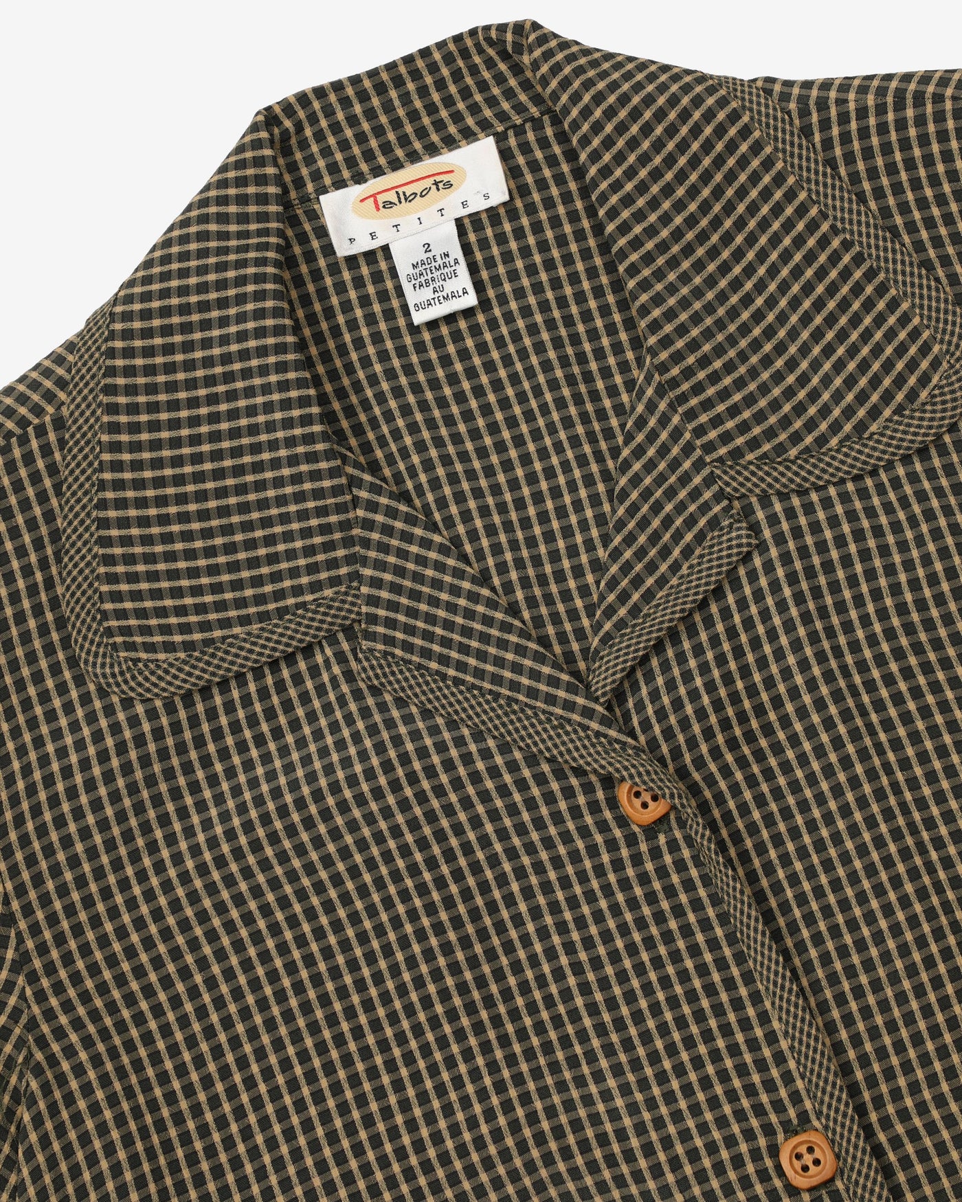 Talbots Petite Green Checked Button Up Blouse - M