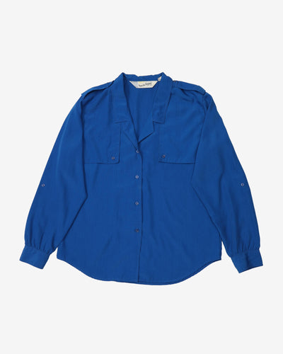 Vintage 80s Diane Von Furstenberg Royal Blue Button Up Blouse - L