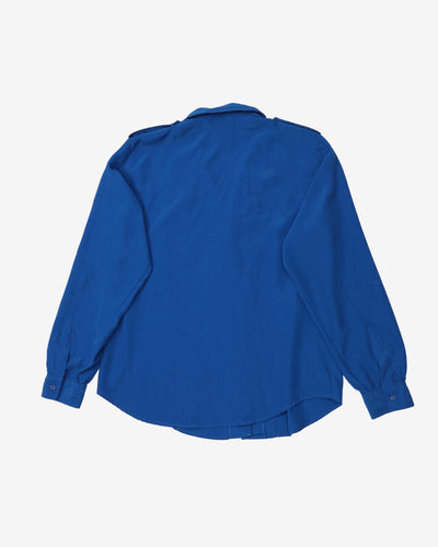 Vintage 80s Diane Von Furstenberg Royal Blue Button Up Blouse - L
