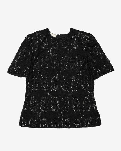 Frank Usher Black Sequinned Party Blouse - L