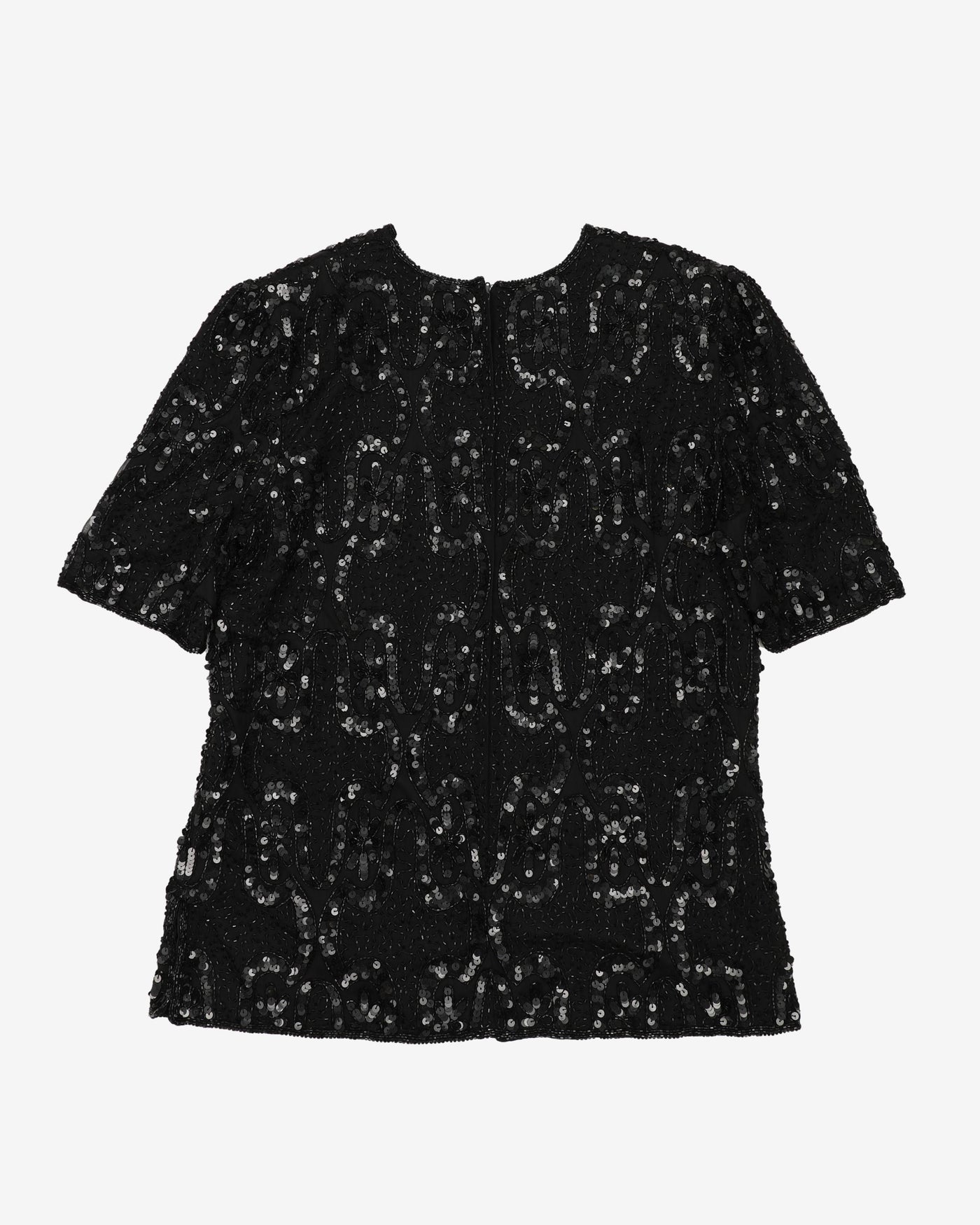 Frank Usher Black Sequinned Party Blouse - L