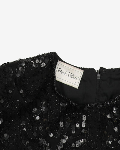 Frank Usher Black Sequinned Party Blouse - L