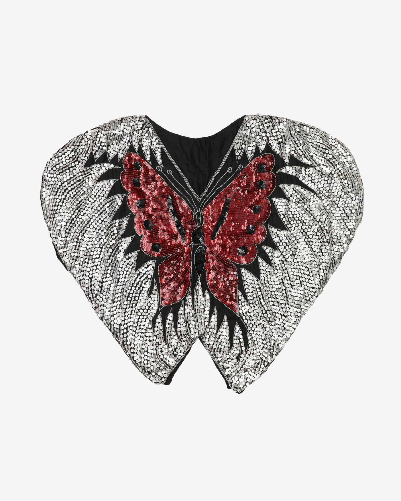 Butterfly Pattern Black / Red / Silver Sequinned Party Blouse - L