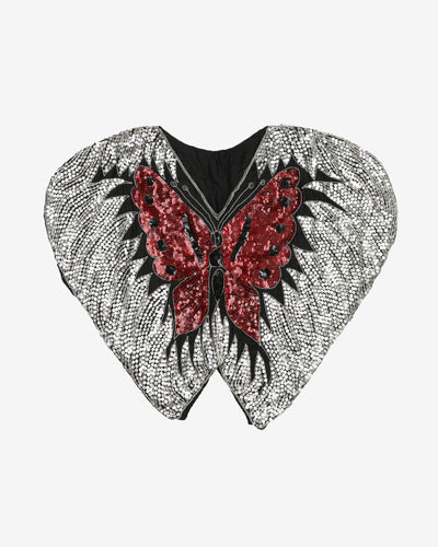 Butterfly Pattern Black / Red / Silver Sequinned Party Blouse - L